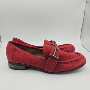 Franco Sarto Baylor T-Bar red suede loafers size 9
